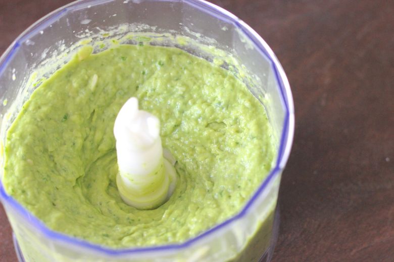 Basil Pesto in a food processor.