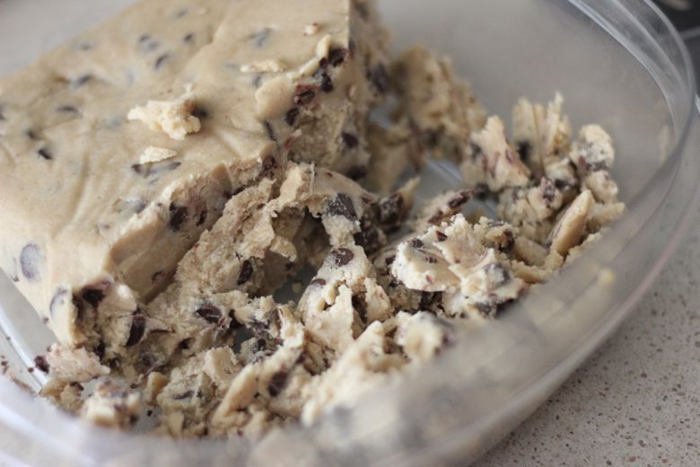Chocolate Chip Cookie Dough crumbles in a bowl.  