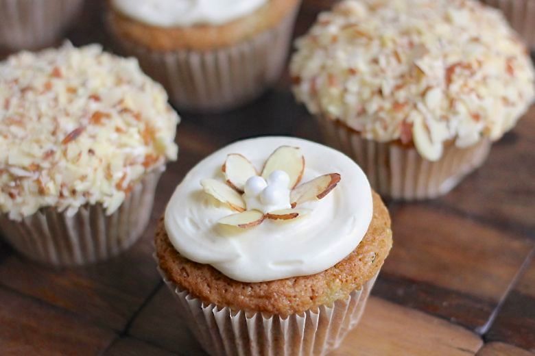 Zucchini Almond Cupcakes decorated. 