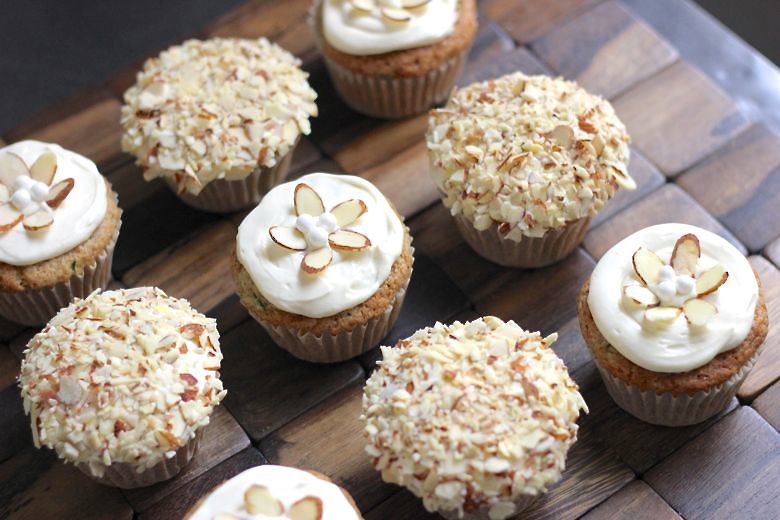Zucchini Almond Cupcakes decorated.