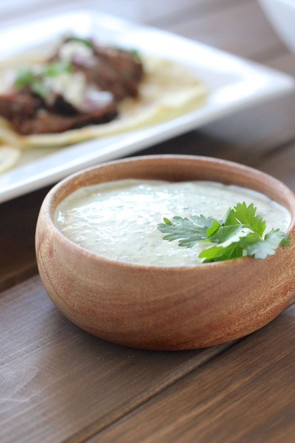 A bowl of Cilantro Lime Cream.  