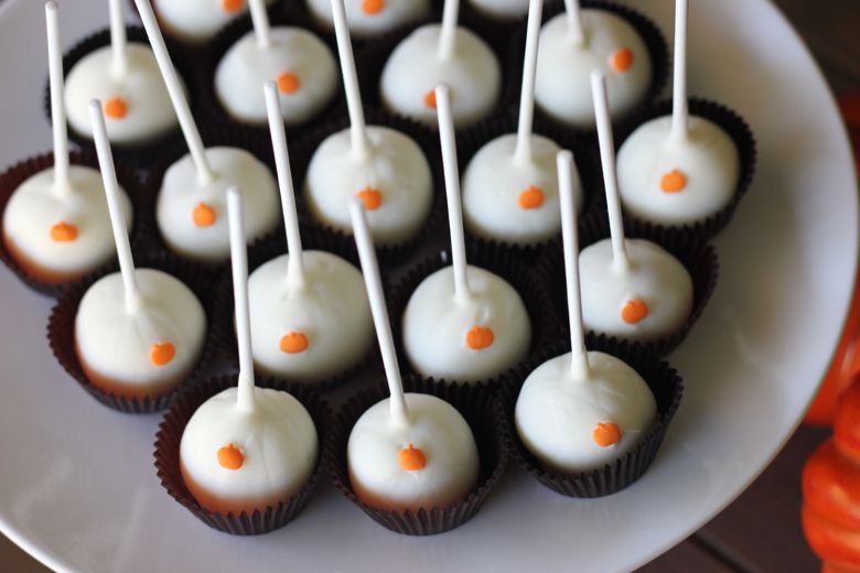 Pumpkin Pie Truffle Pops on a plate.  