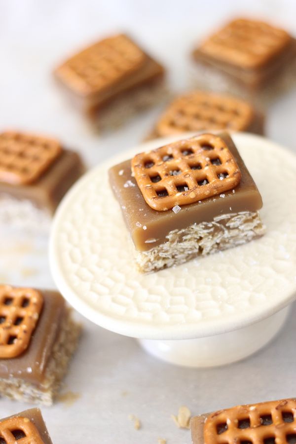 Salted Caramel Oat Bar on a plate.  