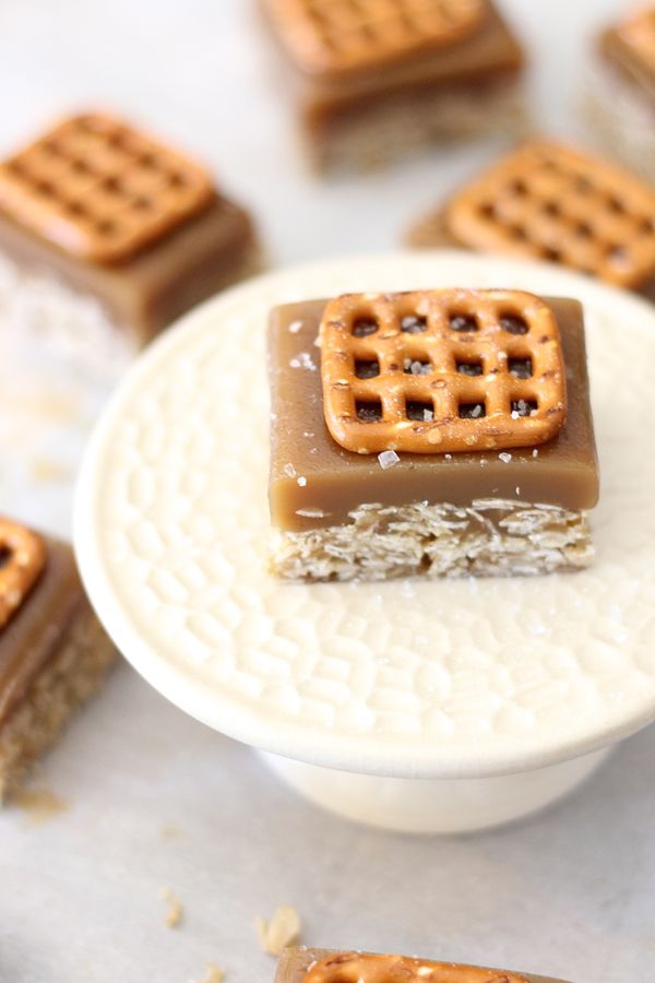 Salted Caramel Oat Bar on a plate.  