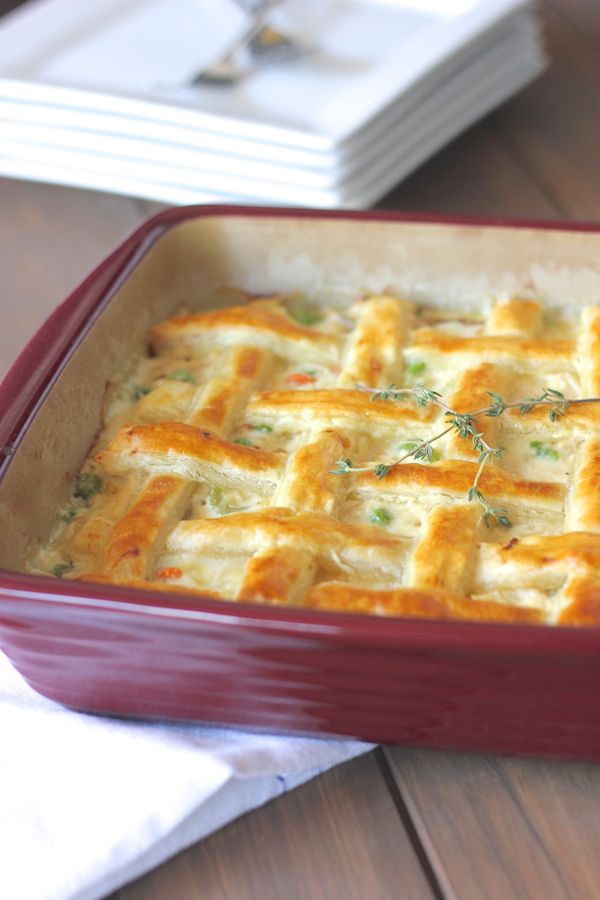 Chicken Pot Pie in a baking dish. 