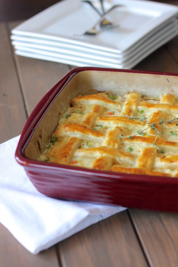 Chicken Pot Pie in a baking dish. 