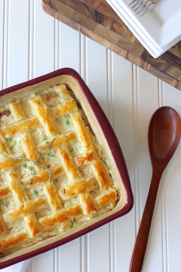Chicken Pot Pie in a baking dish. 