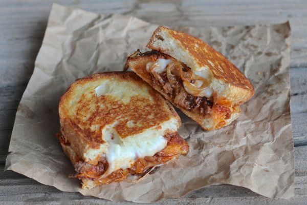 Sloppy Joe Panini With Baby Swiss and Caramelized Onions