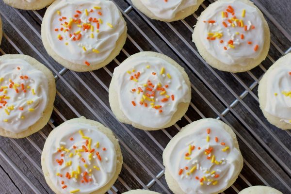Greek Yogurt Soft Sugar Cookies on a cooling rack.  