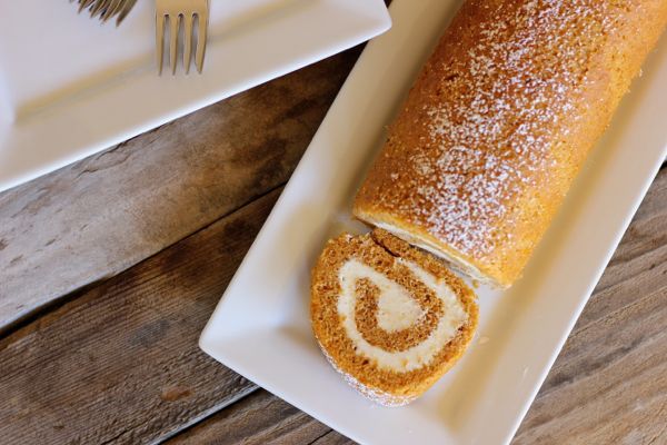 Pumpkin Roll With Maple Cream Cheese Filling