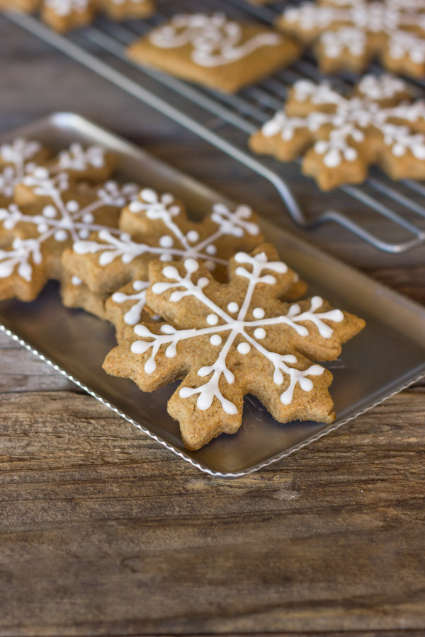 Iced Graham Cracker Snowflakes on a serving platter.