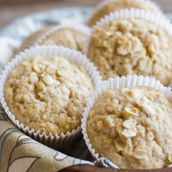 Made with lots of oats, applesauce, Greek yogurt, and coconut oil, these muffins are a good way to start the day!