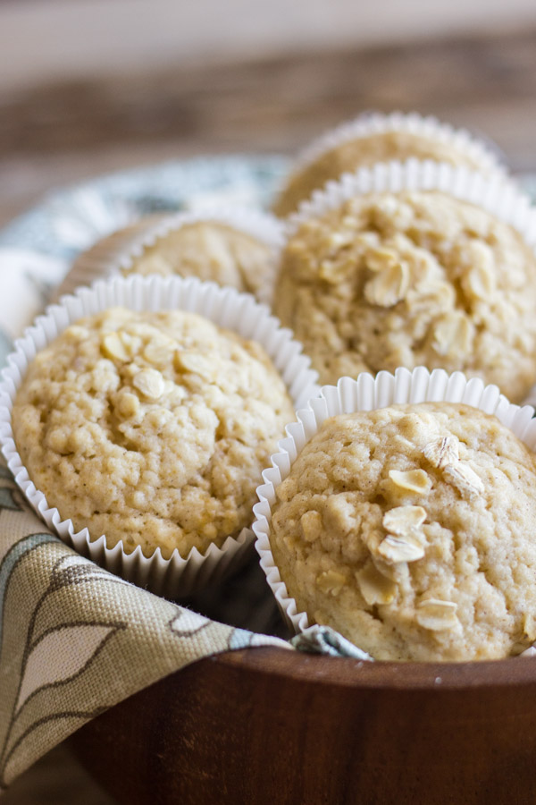 Made with lots of oats, applesauce, Greek yogurt, and coconut oil, these muffins are a good way to start the day!