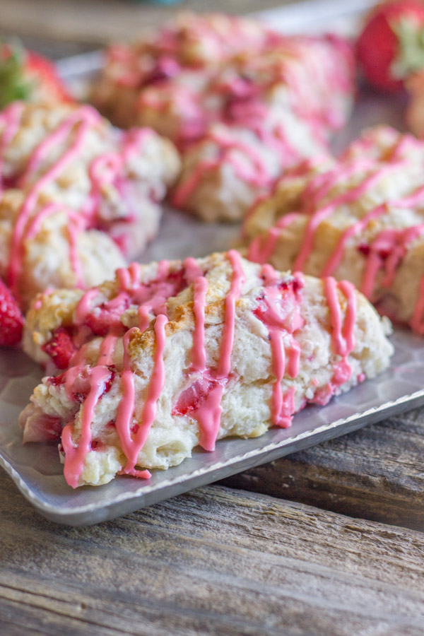 Moist, tender, scones with a pretty pink strawberry drizzle!