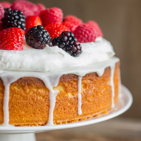 Starts with a yellow cake mix, and lightened up with Greek yogurt.