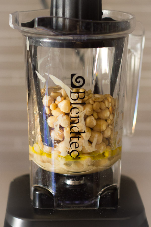 Simple Homemade Hummus ingredients in a Blendtec blender.  