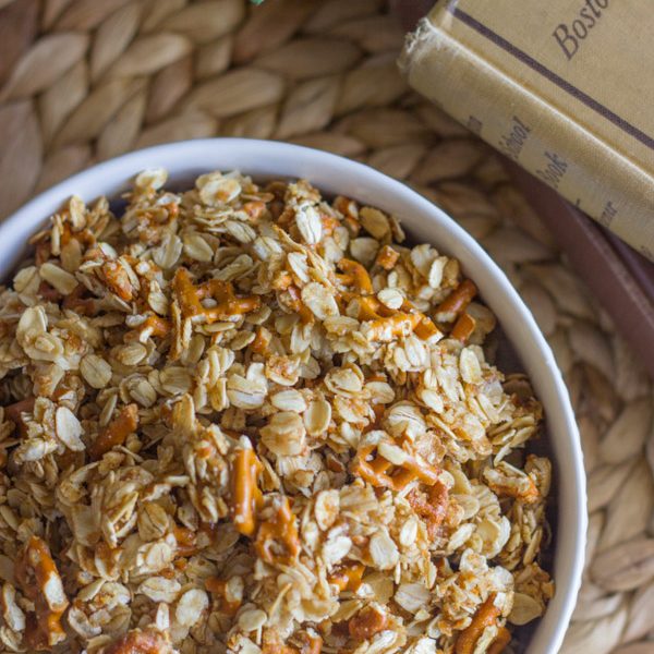 Pretzel Granola Made With Coconut Oil - sweet and salty nut-free granola that you can make in 15 minutes.