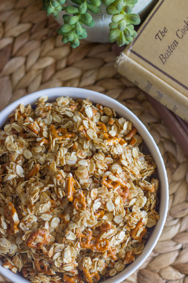 Pretzel Granola Made With Coconut Oil - sweet and salty nut-free granola that you can make in 15 minutes.