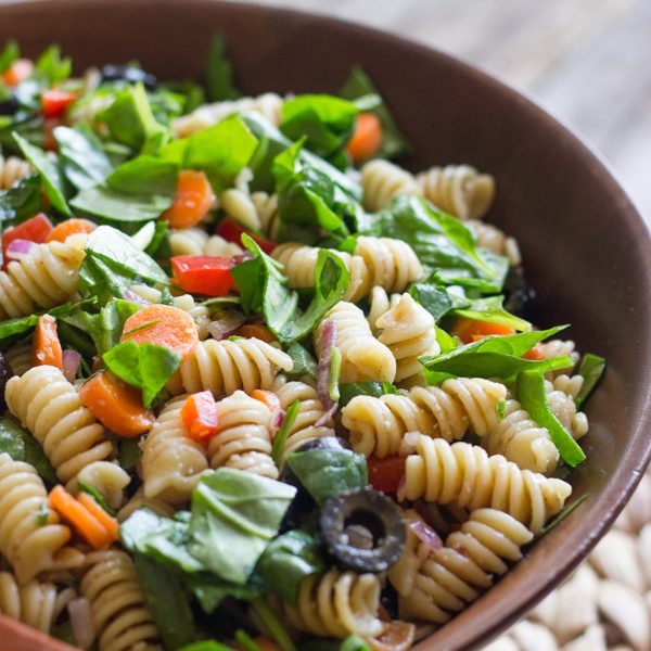 Chopped Spinach and Pasta Salad With Balsamic Vinaigrette - classic summertime pasta salad lightened up!