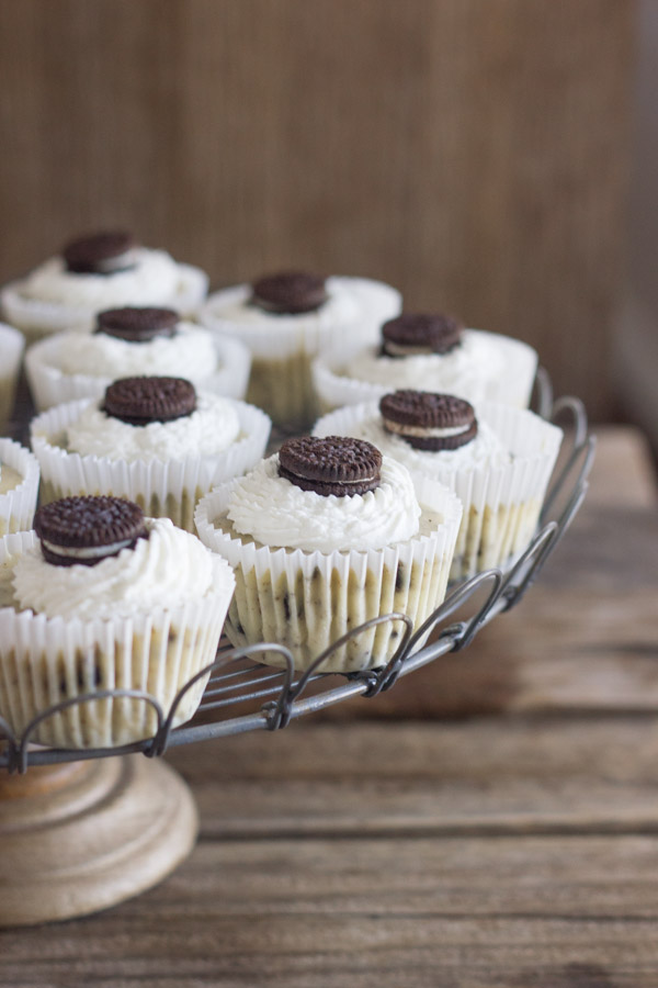 Cookies and Cream Cheesecake Cups - perfect little cups of creamy cheesecake speckled with bits of Oreo cookie!
