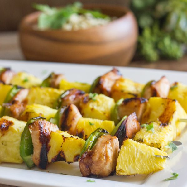 Grilled Teriyaki Chicken and PIneapple Kebabs - teriyaki chicken, sweet juicy grilled pineapple, and crisp green pepper