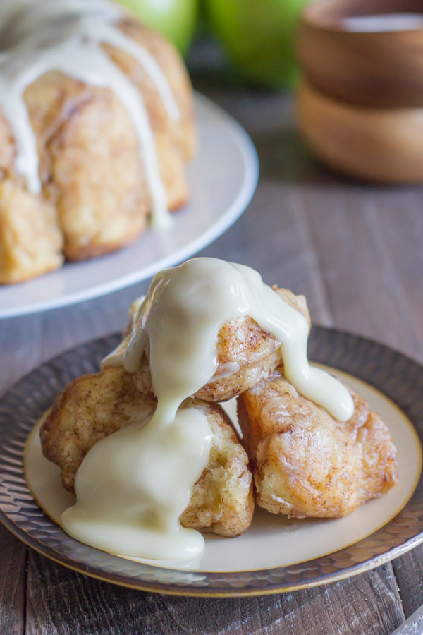 Apple Cinnamon Pull Apart Bread - pour on the Apple Cider Glaze, and then watch the whole thing disappear!