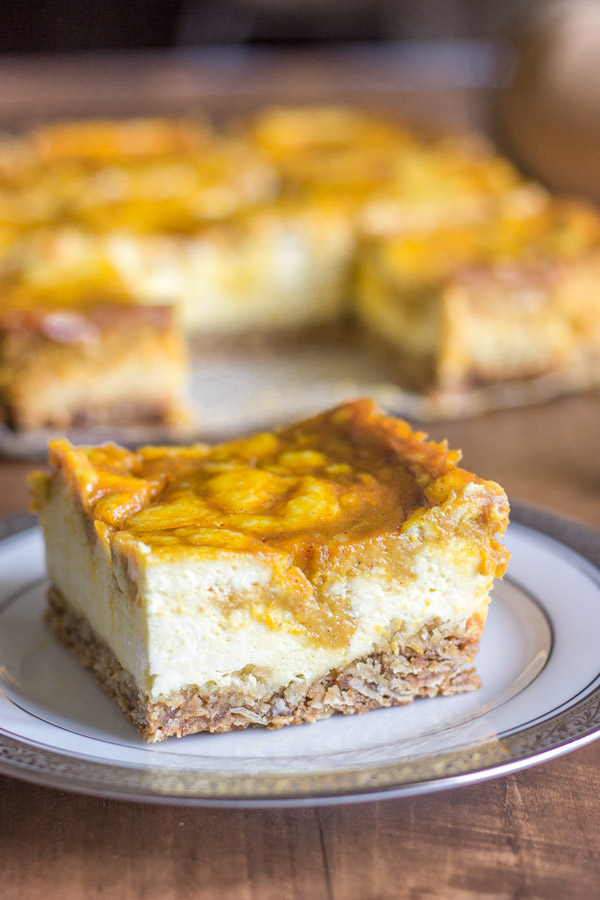 Pumpkin Cheesecake Bar on a plate.  