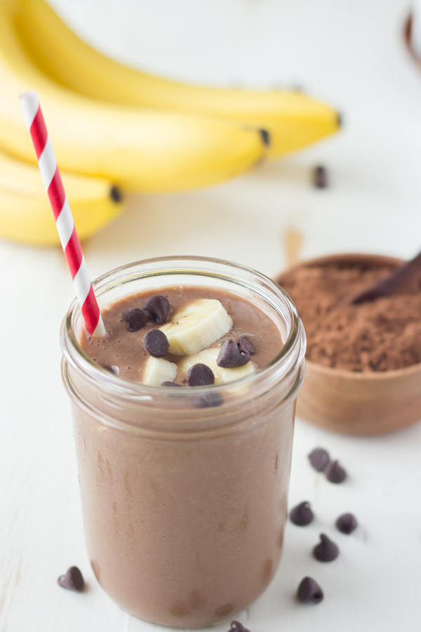 Chocolate Banana Smoothie - A creamy chocolatey banana smoothie made with three ingredients!
