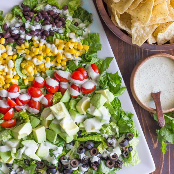 Healthy Chopped Taco Salad - with a creamy cilantro lime dressing. So healthy and fresh!