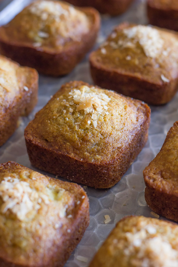 Whole Wheat Toasted Coconut Banana Muffins on a serving platter.  