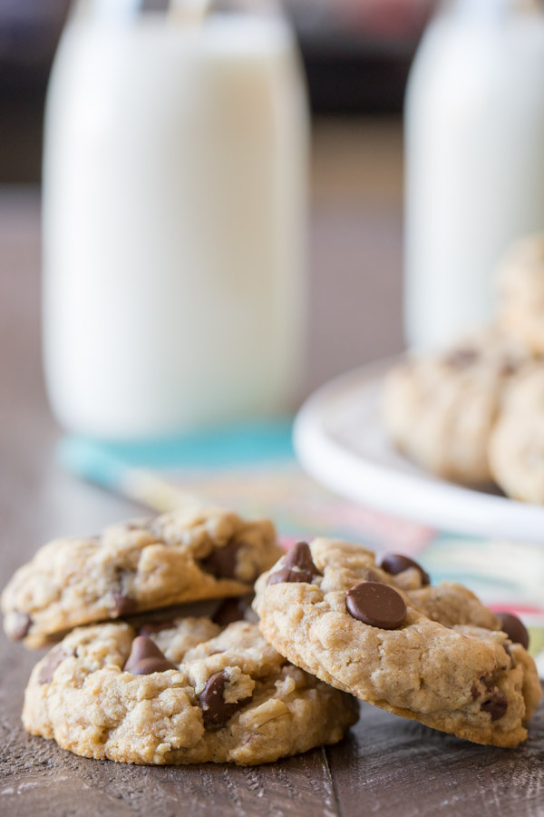 Three Whole Wheat Oatmeal Chocolate Chip Cookies 