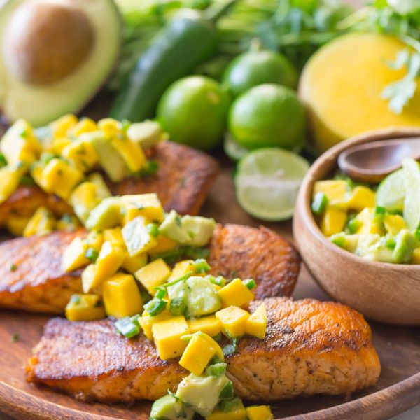 Chili Lime Salmon With Mango Avocado Salsa - This salmon is fresh, light, and simple to make!