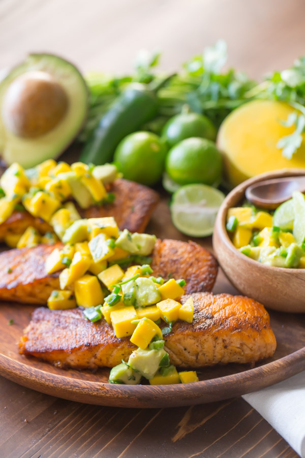Chili Lime Salmon With Mango Avocado Salsa - This salmon is fresh, light, and simple to make!