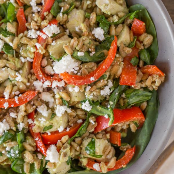 Grilled Chicken and Red Pepper Power Bowl With Whipped Avocado Cream - A great way to plan ahead for a quick and healthy lunch at home or on-the-go!