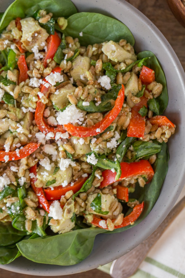 Grilled Chicken and Red Pepper Power Bowl With Whipped Avocado Cream - A great way to plan ahead for a quick and healthy lunch at home or on-the-go!