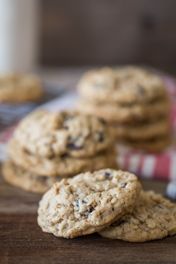 Pumpkin Pie Spice Oatmeal Raisin Cookies in stacks. 