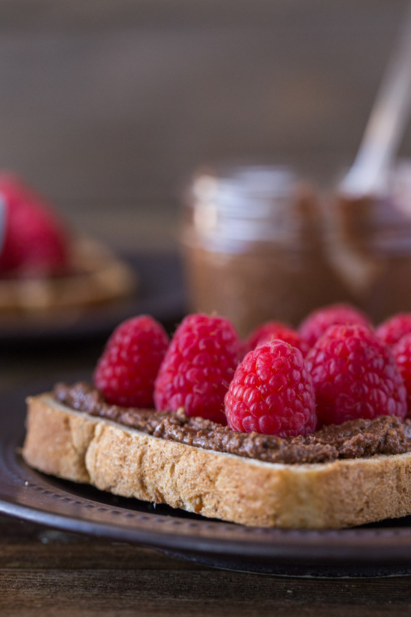 Chocolate Hazelnut Raspberry Toast on a plate.