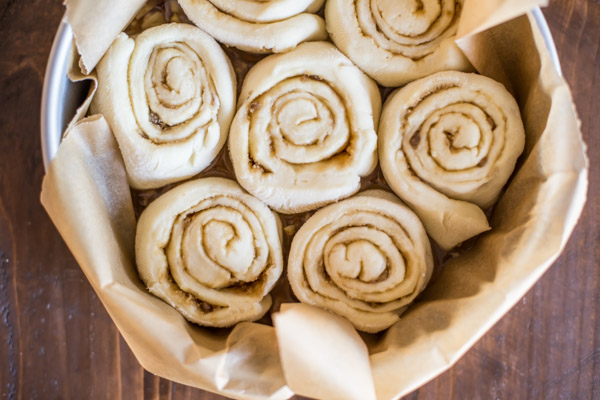 Almond Sticky Buns after they have risen, before baking.  