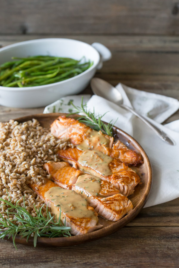 Seared Salmon Filets with Garlic Rosemary Pan Sauce