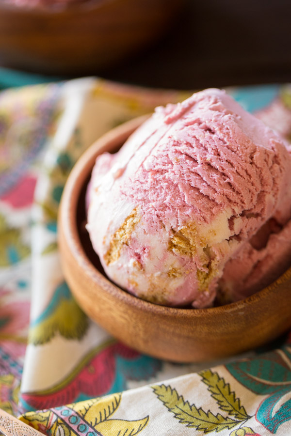 Homemade Raspberry Cheesecake Ice Cream - Made with finely crushed freeze dried raspberries, this super creamy ice cream has a beautiful natural pink color and true raspberry flavor.
