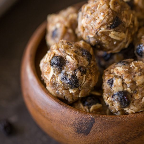 Healthy snacking in a hurry is a little bit easier when these Blueberry Muffin Energy Bites are around!