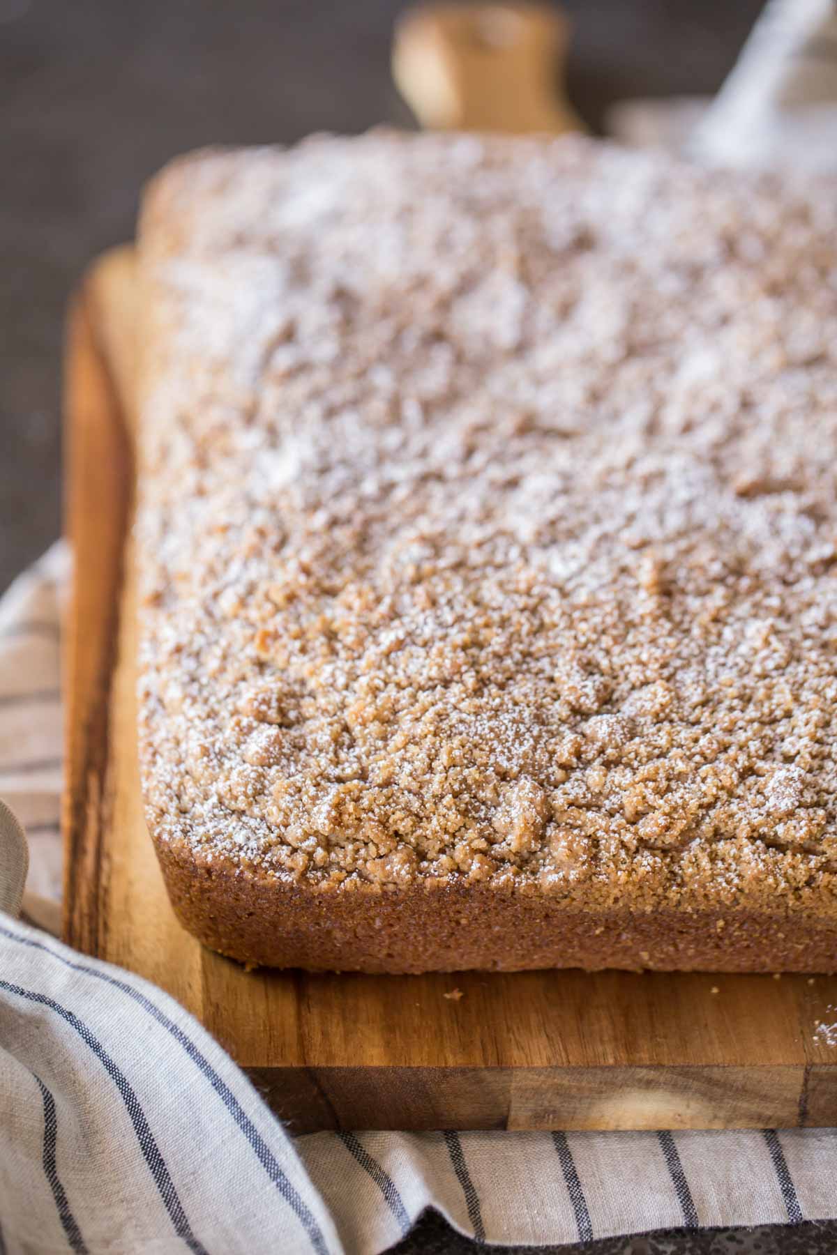 Pumpkin Spice Coffee Cake on a cutting board.