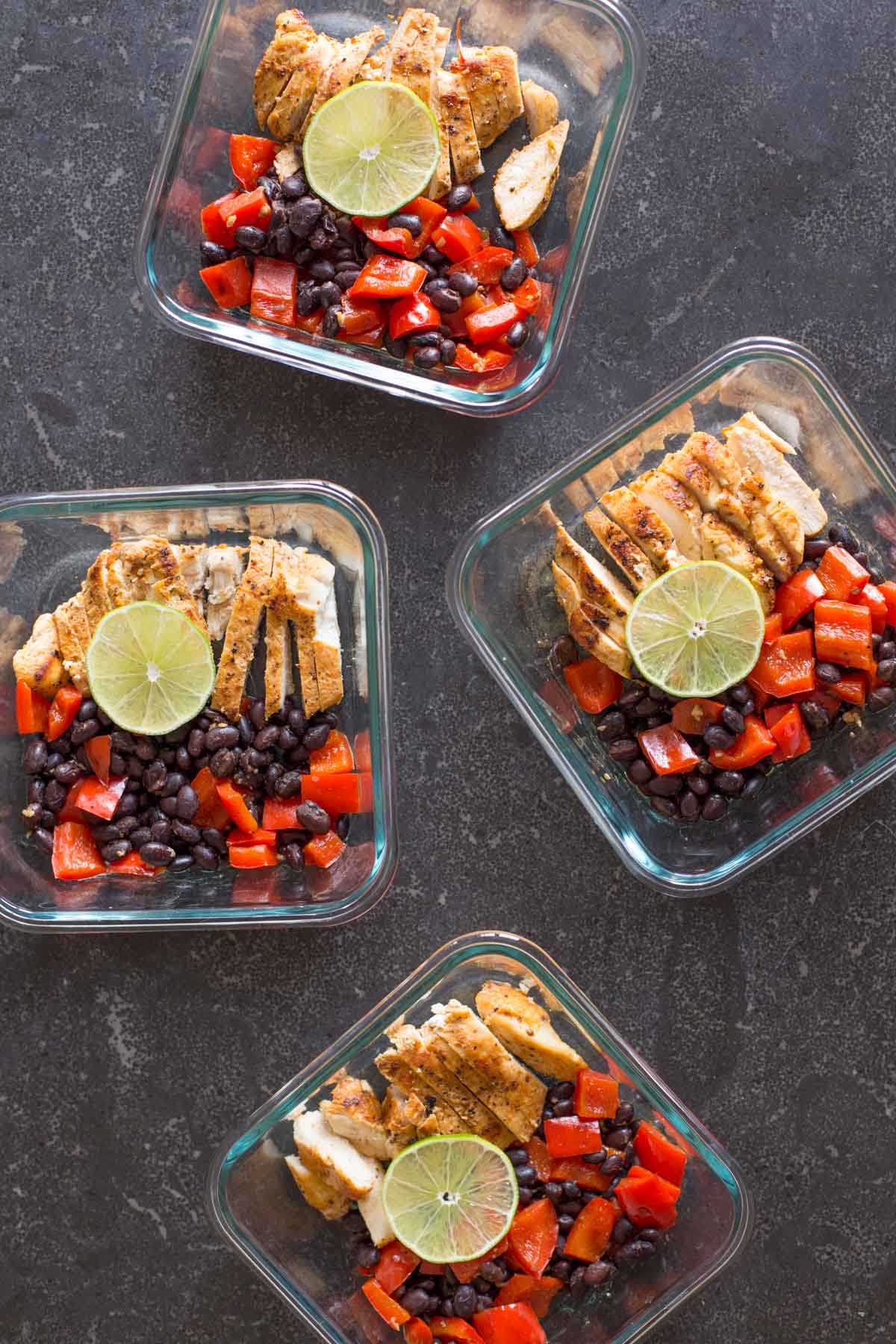 Four Healthy Southwestern Chicken Bowls.  