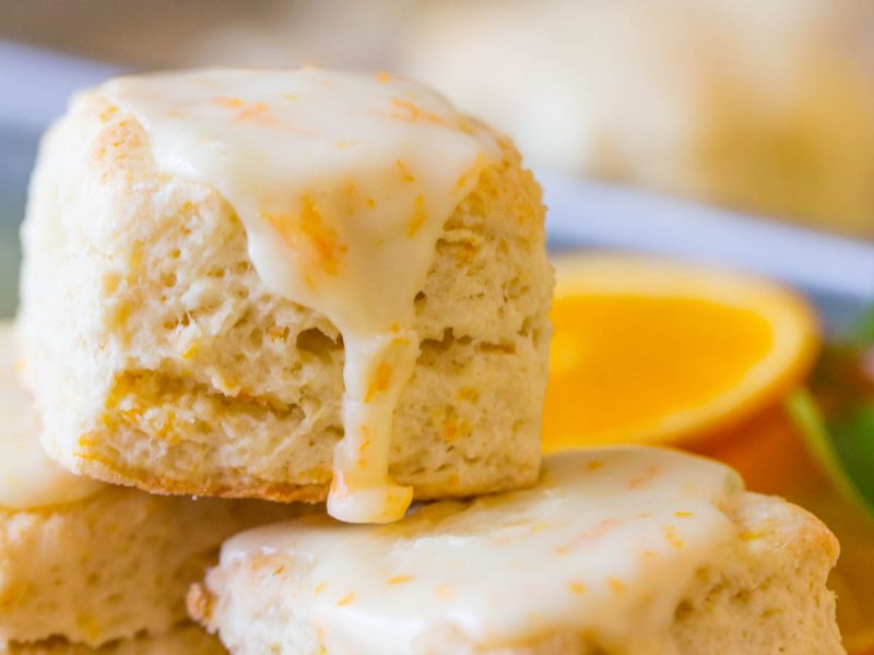 With that sticky sweet orange icing, and almost petit four shape, these Mini Orange Cream Scones really are divine!