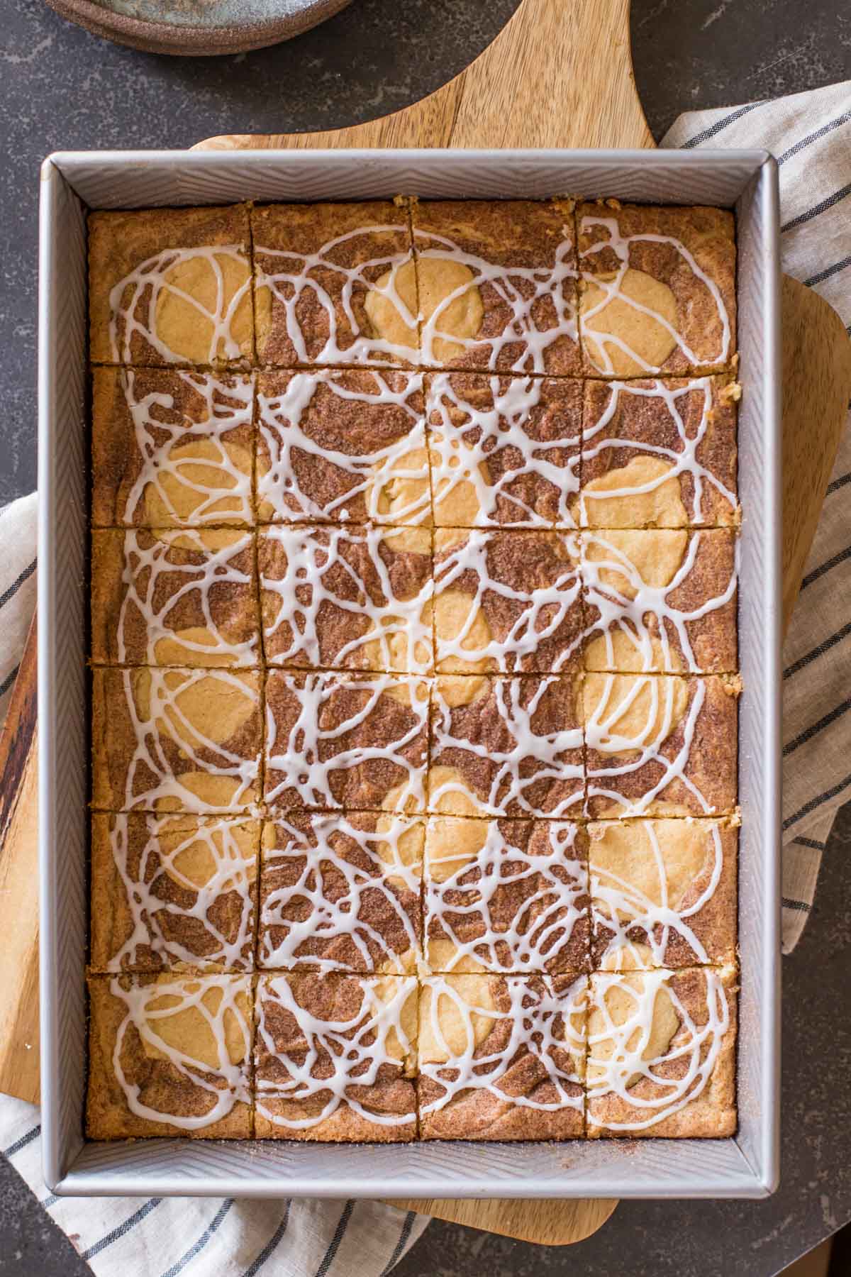 Snickerdoodle Bars in a baking dish.