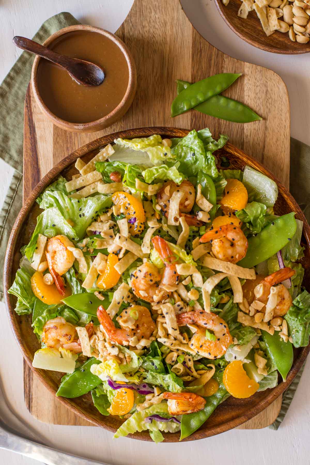 That Spicy Peanut Dressing is everything, and I love the addition of snow peas, peanuts, mandarin oranges, and crispy wonton strips.