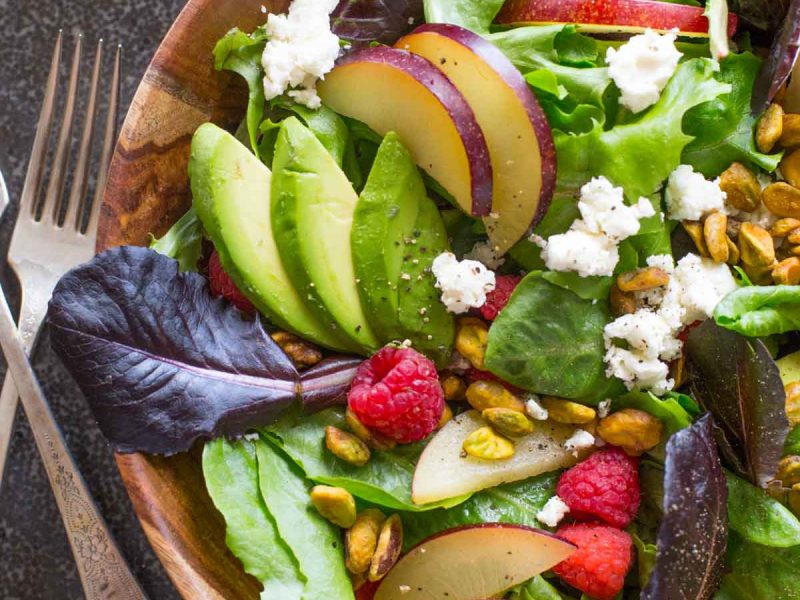 I just love my Summer Fruited Salad with Goat Cheese and Pistachio - we've got tangy, crunchy, salty, sweet, juicy, and creamy all in one fabulous bite!