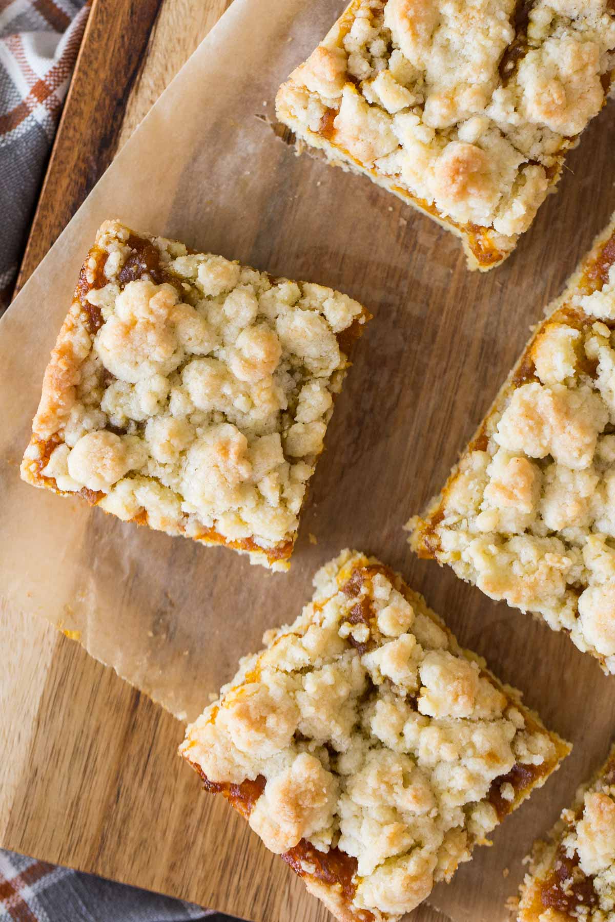 Pumpkin Butter Crumb Bars on a cutting board. 