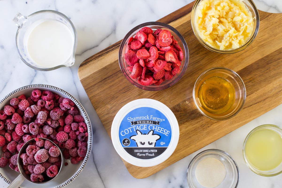 Ingredient shot from above for Very Berry Fluffy Salad