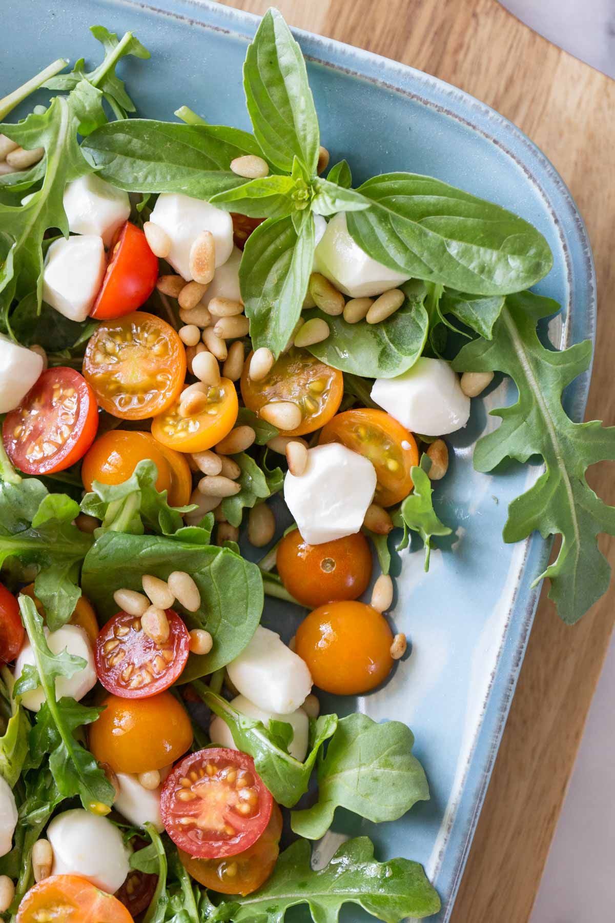 Overhead view of Sungold Caprese Salad
